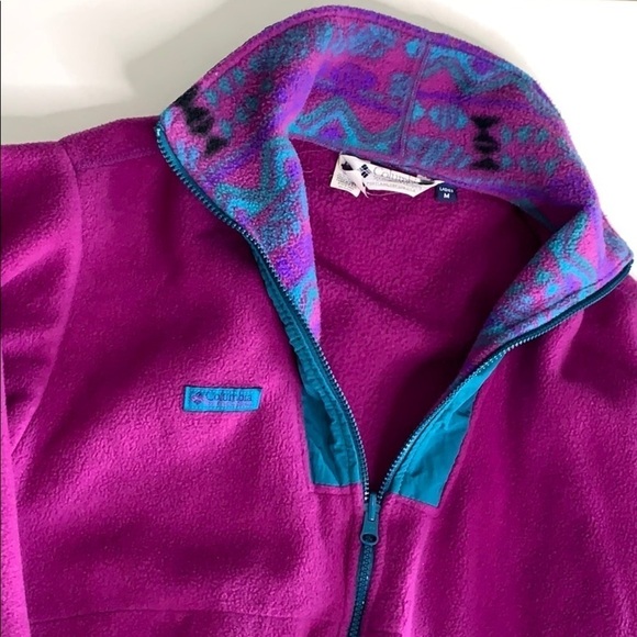 Vintage Columbia Saved By The Bell 1990 purple magenta fleece zip up pullover - Picture 4 of 8